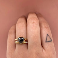 half-baquette-diamond-stackable-wedding-band,sully-band-three-cluster-rows-of-three-diamonds-half-band