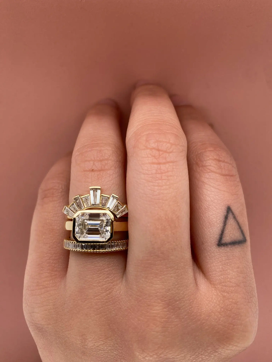 Emerald cut 2025 with triangle baguettes